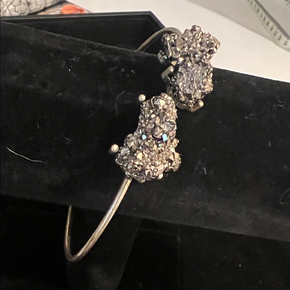 Natural stone Open Cuff Bracelet - Silver-Tone